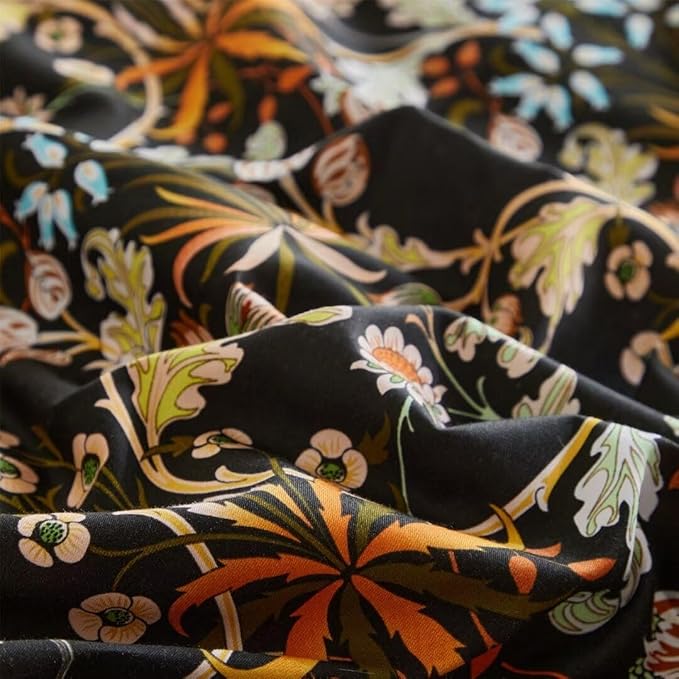 MKXI Shabby Chic Floral Black Comforter Set Nature-Inspired Bedding Comforters Cottage Style Botanical Bed Comforter Set Bohemian Full Size Comforter Set Black Floral