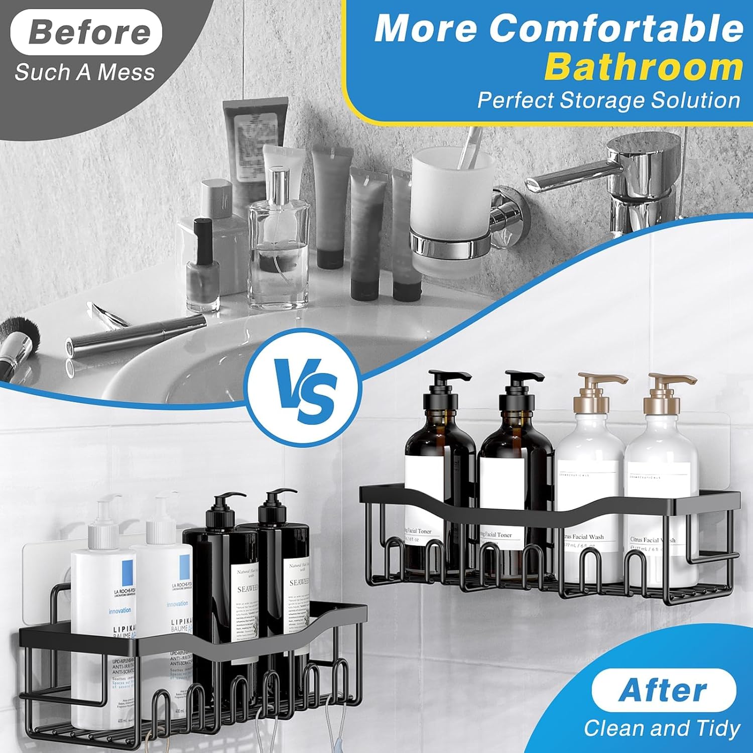 EUDELE Adhesive Shower Caddy, 5 Pack Rustproof Stainless Steel Bath Organizers With Large Capacity, No Drilling Shelves for Bathroom Storage & Home Decor Dormly