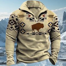 Western Sweatshirts for Men Aztec Cowboy Vintage Graphic Fleece Hoodie Mens Quarter Zip Pullover Country Jacket