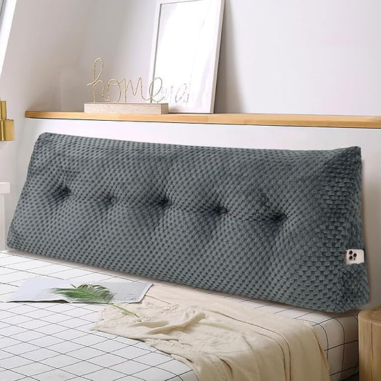 Large Triangular Headboard Wedge Pillow Soft and Supportive Headboard Backrest Positioning Support Bolster Cushion, Bed Wedge Pillow with Removable Cover(Dark Gray,Twin,39x8x20inch)