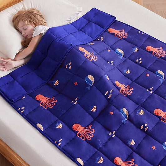 anfie Weighted Blanket Kids(36"x48" 3lbs) Weighted Blanket Cooling Blanket for Sleeping,Throw Size Breathable Blanket with Premium Glass Bead(Blue Ocean)