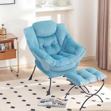 Tiita Lazy Chair with Ottoman, Modern Large Accent Lounge Armchair, Comfy Leisure Sofa Reading Chair with Footrest for Bedroom, Living Room, Dorm Rooms, Garden and Courtyard, Velvet Light Blue