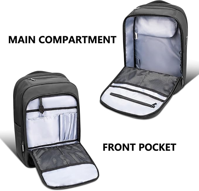 Backpack for Men Business Travel Laptop Backpack with USB Charger Lightweight Anti-Theft Water-Resistant Fits 15.6 Inch Laptop for Commute Travel Daily Work College with Small Bag-Black