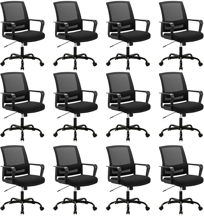 CLATINA Ergonomic Rolling Mesh Desk Chair with Executive Lumbar Support and Adjustable Swivel Design for Home Office Computer Black 12 Pack