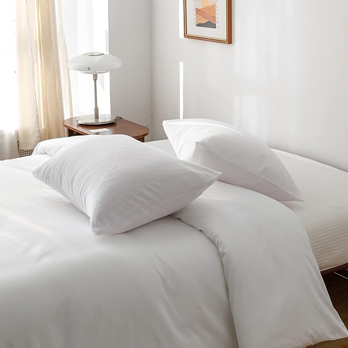 HeimenAogo Egyptian Cotton Duvet Cover King Size Sateen Weave, Silky Soft and Breathable Bedding Set with Zipper Closure, Long Staple Cotton Bed Linen Pure White 3Pcs (104"×90")