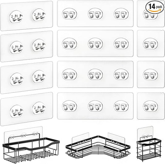 HAOBAOBEI 14 Pack Shower Caddy Adhesive Replacement, Strong Adhesive Hooks for Shower Caddy, Shower Shelf Adhesive No Drilling, for Bathroom Storage Shelves and Kitchen Racks & Soap Holder