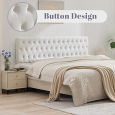 Kingfun Tufted Upholstered Queen Size Bed Headboard in Modern Button Design, Adjustable Solid Wood Head Board, Premium Velvet Fabric Padded Headboards in Bedroom (White)