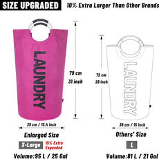 Caroeas 95L Pro Large Laundry Basket (13 Colors), Waterproof Laundry Hamper, Laundry Bag with Padded Handles, Clothes Hamper Stands Up Well, Collapsible Laundry Basket Easy Storage(Purple)