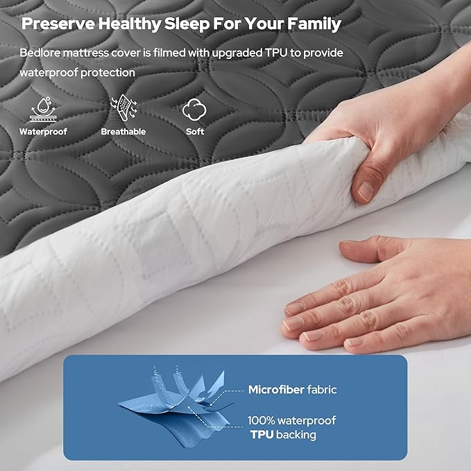 2 Pack Waterproof Mattress Protector, Queen Size Mattress Pad Noiseless with Deep Pocket 6"-18" Depth, Soft Breathable Dirt-Proof Bed Mattress Cover Washable for Home, Bedroom, Hotel (Gray)
