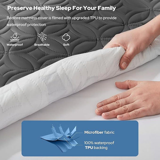 BEDLORE 2 Pack Waterproof Mattress Protector, Full Size Mattress Pad with Deep Pocket 6"-15" Depth, Soft Breathable Bed Mattress Cover for Bedroom, College Dorm (Gray)