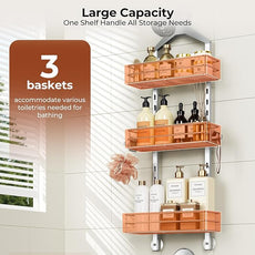 Orimade Aluminum Hanging Shower Caddy Over Head, Adjustable Anti-Slip Bathroom Shelves with Hooks, Rustproof Shower Organizer Storage Rack, Silver 3 Tier