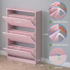 Shoe Cabinet with 3 Flip Drawers, Hidden Wood Shoe Cabinet,Freestanding Shoe Storage Cabinet for Entryway Hallway.White. 47.2