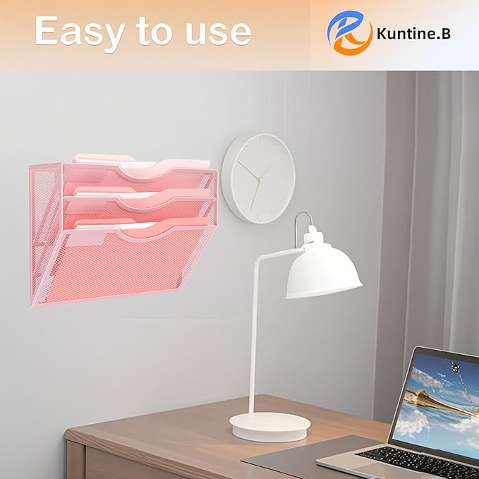 Kuntine.B Wall File Organizer (Pink, 3 Tier)