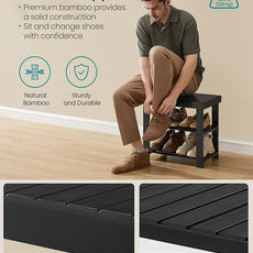 SONGMICS Shoe Rack Bench, 3-Tier Bamboo Shoe Storage Organizer, Entryway Bench, Holds Up to 286 lb, 11.3 x 19.7 x 17.8 Inches, for Entryway Bathroom Bedroom, Ink Black ULBS001B01
