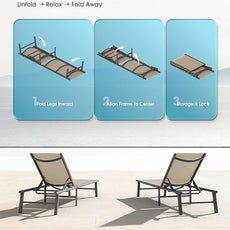Ciokea Aluminum Outdoor Lounge Chair Set of 4- No Assembly Needed, Foldable Patio Chaise Lounge with 5 Adjustable Positions, Reinforced Frame for Extra Durability, Pool Beach Lounge Chair,Khaki