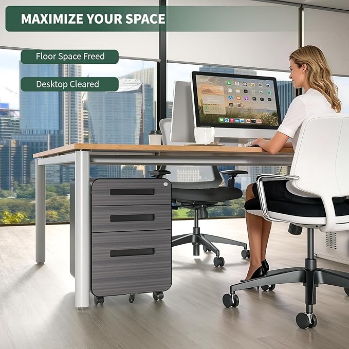 3 Drawer Mobile File Cabinet with Lock,Rolling Under Desk Storage Organizer,Fits A4/Letter/Legal Files, Metal Frame with Wheels for Home & Office