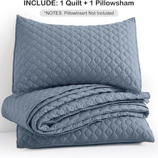 HORIMOTE HOME Quilt Twin Size Dusty Blue, Lightweight Quilt for Summer Ultra-Soft Microfiber Modern Style Quilted Clouds Pattern Bedspread Quit Set 2 Pieces (1 Quilt and 1 Pillow Sham)