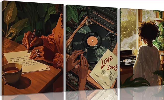 XLYFVLGF 3Pcs Black Women Canvas Wall Art African American Pictures Wall Decor Black Girl Painting Fashion Abstract Prints for Bedroom Bathroom Living Room Home Decoration 12x16in