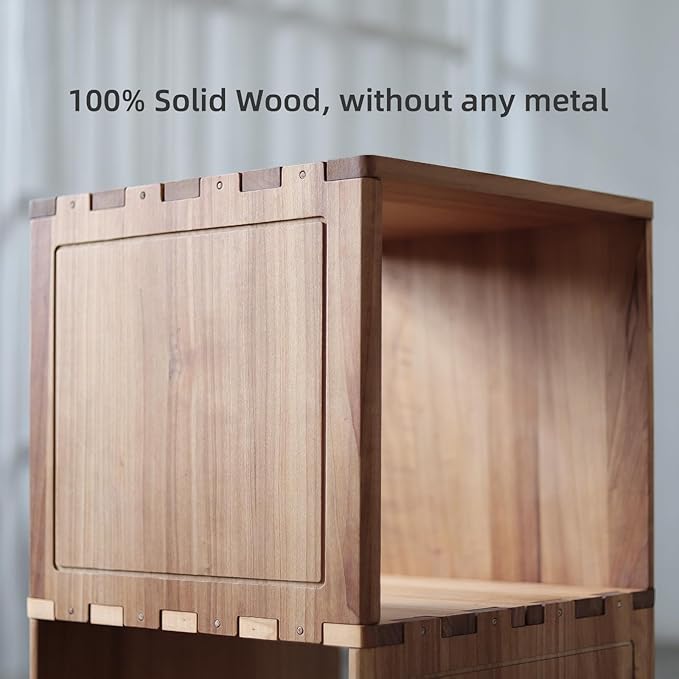 Solid Wood Corner Shelf, Square Bookcase Cube Tower, Stationary Shelves - Sturdy Freestanding Organizer for Beside TV Stand&Room Corners, Storage Display for Small Spaces, Rustic Brown, 3-Tier