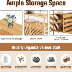 COSTWAY Bamboo Bathroom Cabinet, Freestanding Storage Cabinet Organizer with Louver Doors & Removable Shelf, Bathroom Floor Cabinet for Living Room, Kitchen, Entryway, Natural