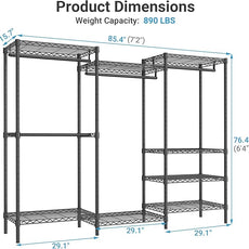 VIPEK V5C Plus Covered Clothes Rack Portable Wardrobe Closet, Heavy Duty Clothes Rack with Adjustable Shelves, Black Metal Clothing Rack with Black Upgarded Polyester Cover, Max Load 1040LBS