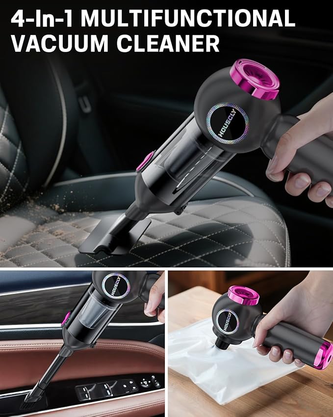 Handheld Car Vacuum Portable Cordless 25000Pa High Power Small Mini Hand Vacuum Cleaner Rechargeable 4-in-1 Wireless Handheld Vac for Car Office Desktop Home Cleaning Ideal Gifts for Men & Women