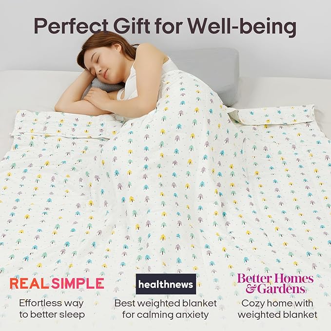 ZonLi Weighted Blanket for Adults (100% Cotton, 60"x80", 15lbs, Queen Size Small Tree Print) High Breathability Heavy Blanket, Soft Material with Premium Glass Beads, All-Season, Easy Care