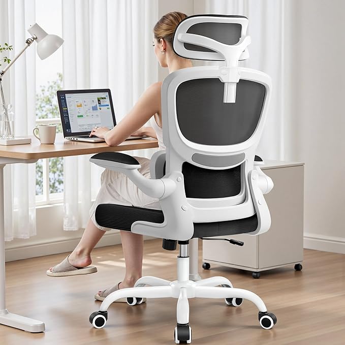 High Back Ergonomic Office Chair, Breathable Mesh Desk Chair with Lumbar Support, Adjustable Headrest, Flip-up Armrests, Computer Gaming Chair