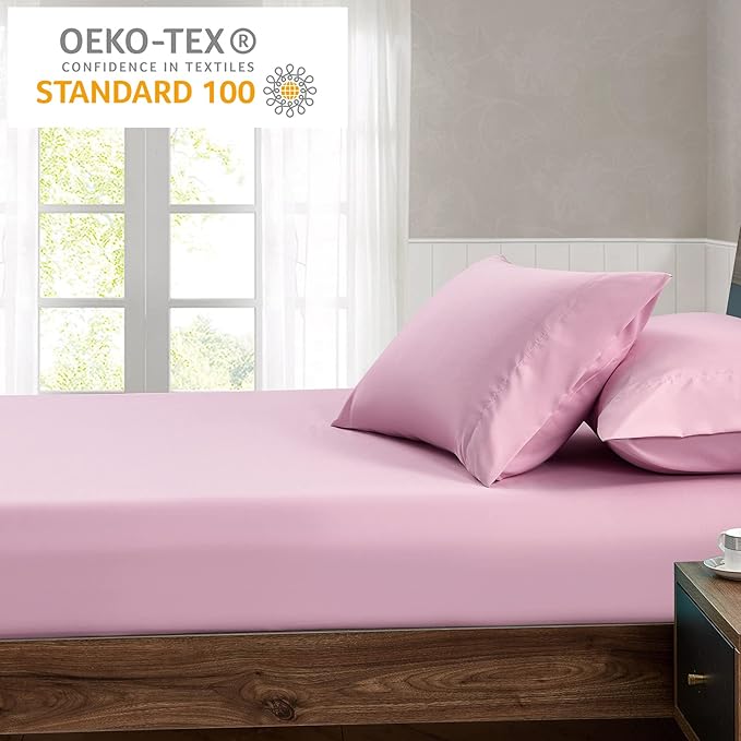 FreshCulture Full Fitted Sheet - Hotel Quality Fitted Sheet - Ultra Soft & Breathable - Brushed Microfiber - Deep Pocket - Cooling Fitted Sheets for Full Size Bed (Dusty Pink)
