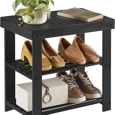 SONGMICS Shoe Rack Bench, 3-Tier Bamboo Shoe Storage Organizer, Entryway Bench, Holds Up to 286 lb, 11.3 x 19.7 x 17.8 Inches, for Entryway Bathroom Bedroom, Ink Black ULBS001B01