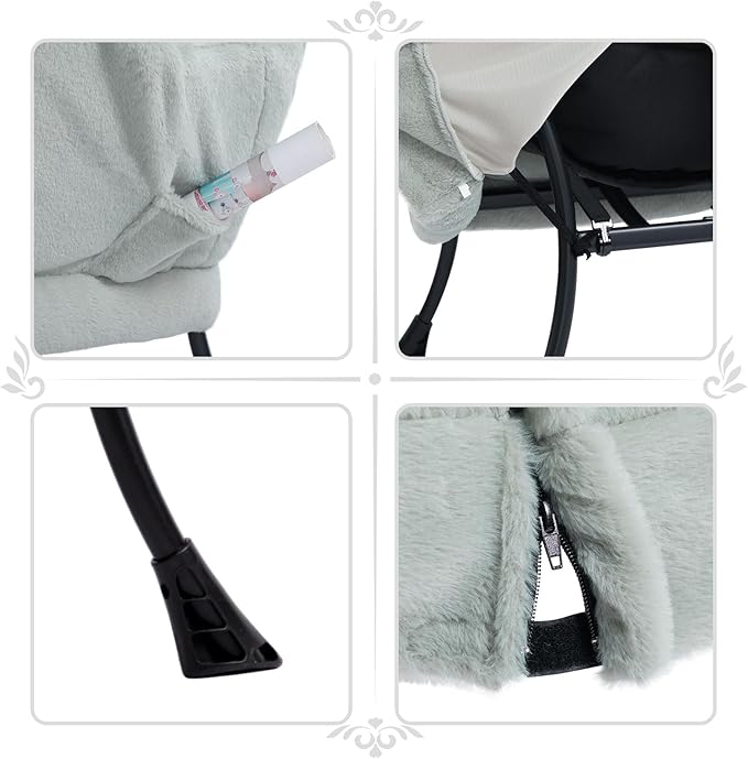 HollyHOME Lazy Chair with Foldable Ottoman, Accent Comfy Lounge Armchair and Folding Footrest Stool, Leisure Sofa Reading Chair and Footstool for Living Room, Bedroom, Dorm,Faux Fur Pea Green