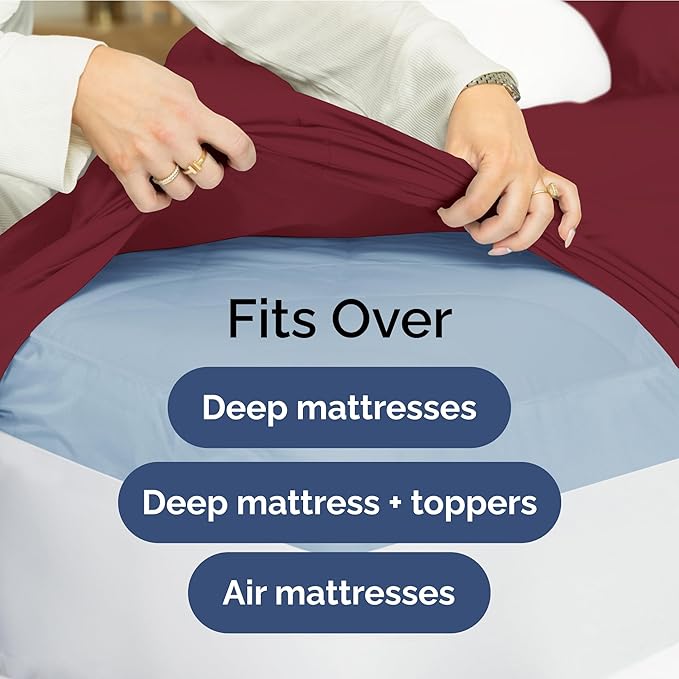 Extra Deep Pocket Twin Sheets - 3 Piece Breathable & Cooling Bed Sheets - Hotel Luxury Bed Sheet Set - Soft, Wrinkle Free & Comfy - Easily Fits Extra Deep Mattresses - Deep Pocket Burgundy Sheets Set