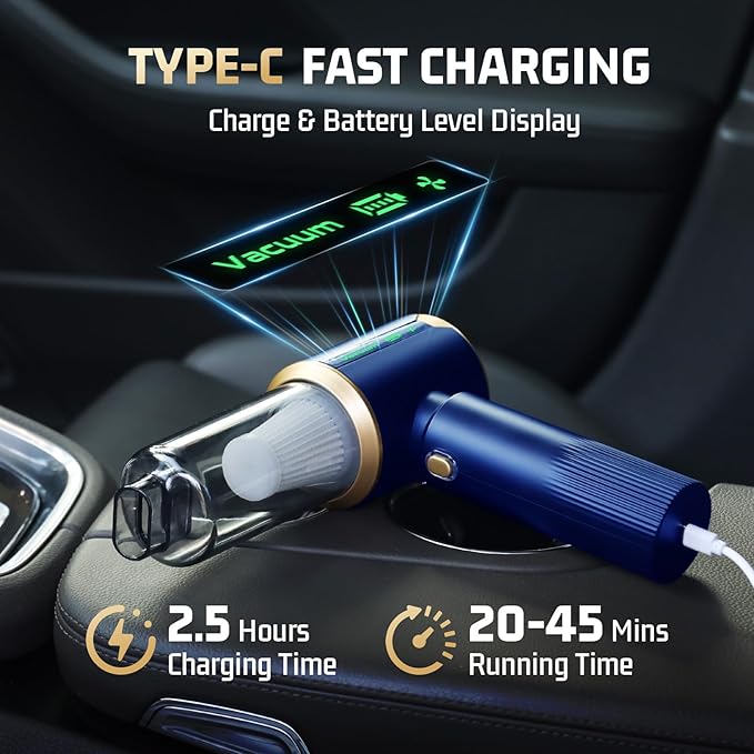 Car Handheld Vacuum Cordless: Car Vacuum Cleaner with 16000Pa Ultra-Strong Suction, Brushless Motor & HEPA Filter - Lightweight Design for Drivers and Office Workers - Blue