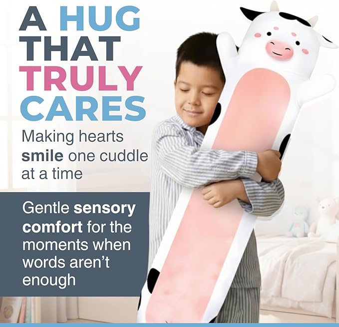 Cow Print Plush Body Pillow for Kids | Long Stuffed Animal Cuddle Pillow | Soft Hugging Toy | Plushie Gift for Girls & Boys | Long Plush Body Pillow for Sleep & Comfort | Small, 23 Inches