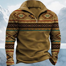 Western Sweatshirts for Men Aztec Cowboy Vintage Graphic Fleece Hoodie Mens Quarter Zip Pullover Country Jacket