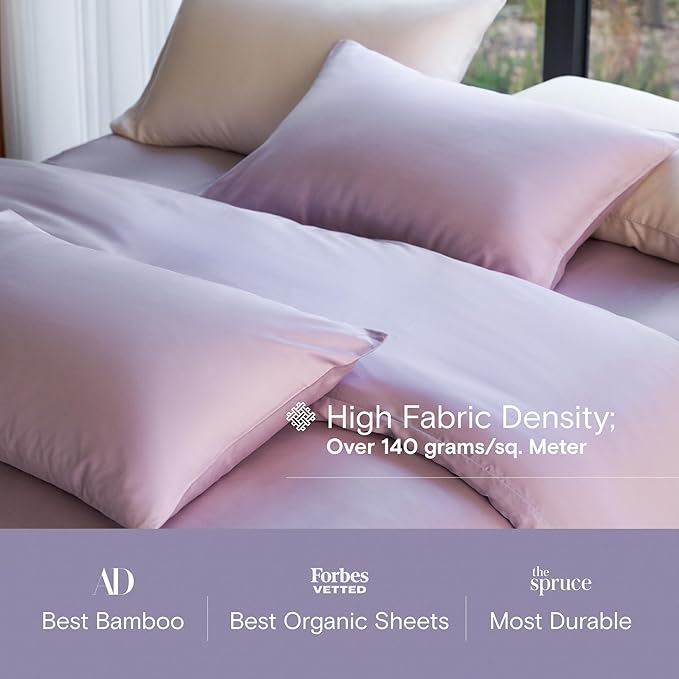 DOZ Duvet Cover Set, 100% Viscose derived from Bamboo, Organically Grown, Buttery Soft, Cooling Duvet Covers, High GSM, 1 Duvet Cover and 2 Pillowcases, 90"x90" (Lavender, Full/Queen)