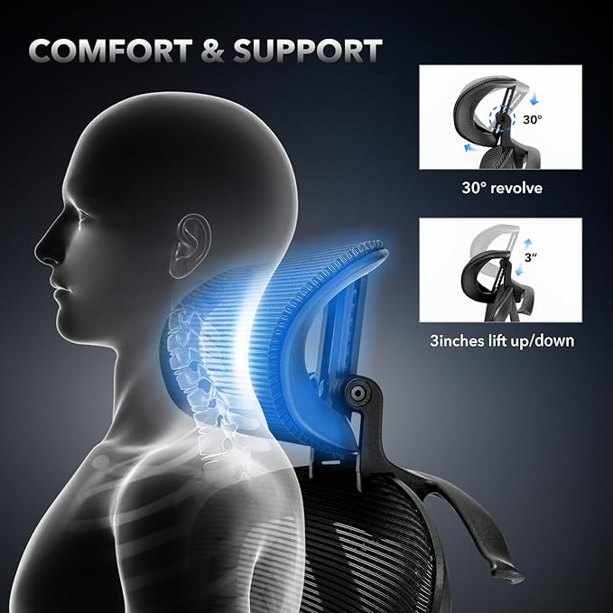Ergonomic Mesh Office Chair 400LBS Big and Tall Desk Chair Ergonomic Office Chair with Lumbar Support, Comfortable Computer & Gaming Chair, Black