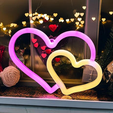 BRIGHTDECK Heart Neon Signs, Pink Heart Neon Sign Battery Operated or USB Powered Decorations Lights, LED Wall Décor for Birthday Gift, Wedding, Party, Home Decor