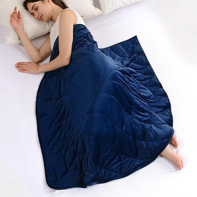 Kaisa Weighted Blanket for Adults(7 lbs, 41" x 53"), Soft Weighted Lap Blanket Machine Washable, Small Heavy Blankets with Glass Beads for Travel & Sleep,Navy Blue