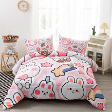 Fiico Kawaii Rabbit Bedding Set, Twin/Full/Queen Size, 3 Pieces, U1 Color, Microfiber, Cartoon Pattern, Kids Room Decor