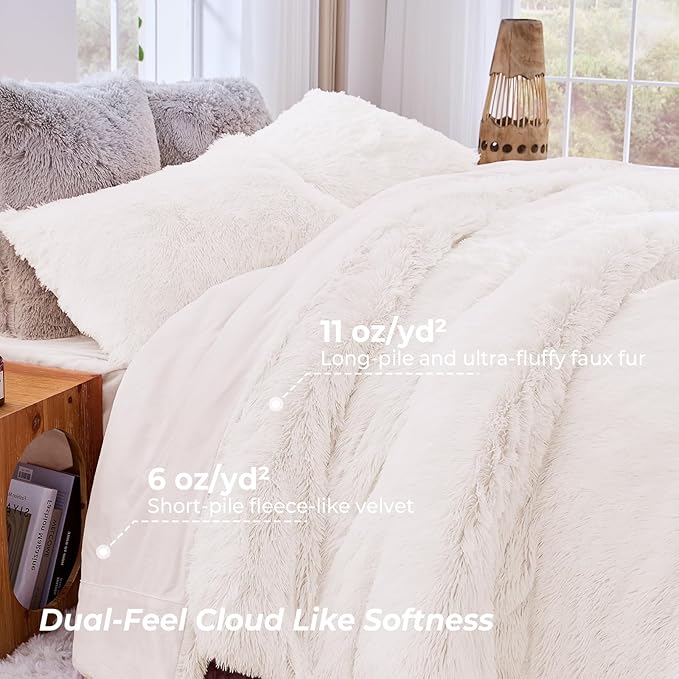 Sasttie 3-Piece Fluffy Duvet Cover Queen, Ultra Soft Faux Fur and Velvet Camel Comforter Cover, Luxury Fuzzy Bedding Sets for Winter Bed, Includes 1 Duvet Cover and 2 Pillowcases, No Comforter