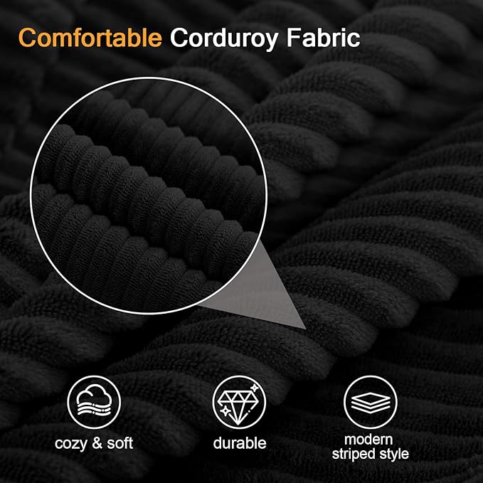 COMAX Convertible Sofa Bed – Folding Floor Couch Loveseat with Corduroy Cover & Pillows, Black | Multi‑Mode Lounger, Futon Sleeper Mattress for Living Room & Bedroom