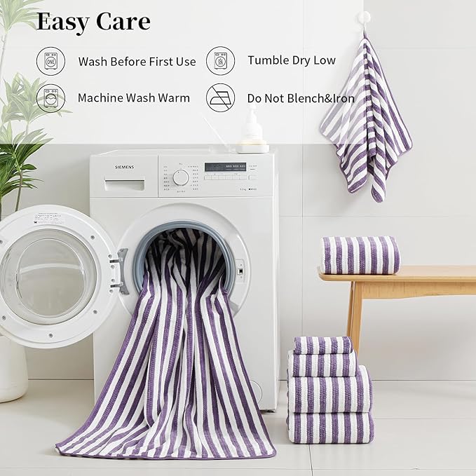 18-Piece Microfiber Bath Towels Set - 6 Bath Sheet, 6 Hand Towels, 6 Washcloths, Soft, Highly Absorbent Bathroom Towel, Quick Dry & Less Lint Shower towel for Bathroom, Hotel, Spa, Dorm-Dark Purple