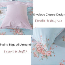 FADFAY Duvet Cover Set Twin Blue Rose Floral Bedding Rustic Peony Flower Comforter Cover Set Vintage Farmhouse Bedding 100% Cotton Ultra Soft Quilt Cover with Hidden Zipper Closure 3Pcs, Twin Size