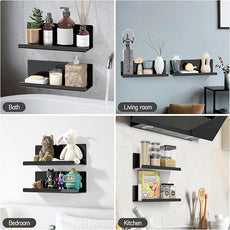 Acrylic Floating Shelves for Wall No Drilling, Self Adhesive Space-Saving Shelves, 12 Inch Floating Shelf Stick on Wall Shelf, for Bathroom, Kitchen, Bedroom, Office, Gaming Room, Black