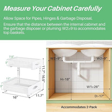 Under Sink Organizer, 1-Pack Pull Out Cabinet Organizer 2 Tier Metal Slide Out Storage Shelf Rack, L-Shaped Adjustable Height,Mesh Sliding Drawer for Kitchen, Bathroom, Laundry, Pantry, White, XL