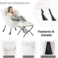 Cozy Lazy Chair and Ottoman, Large Contemporary Accent Lounge Chair Set, Leisure Upholstered Reading Armchair for Bedroom, Living Room, Dorm Rooms, Office, Peach Beige