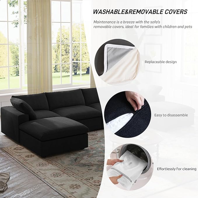 Cloud Modular Sectional Sofa Couch,80.3" Convertible Couches Lovesofa for Living Room,Minimalist Deep Sofa Couches,Sofa Covers Washable&Replaceable(Black)