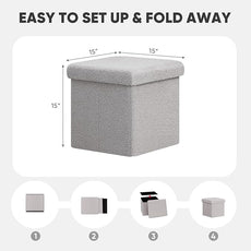PINPLUS Storage Ottoman Cube Square Shaped Ottomans with Storage Foot Stool Footrest for Lving Room Boucle Ottoman Seat for Dorm Room,Faux Teddy Fur Grey,15