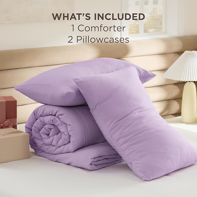 Bedsure King Size Comforter Set, Lavendar Soft Prewashed Bedding for All Seasons, 3 Pieces GentleSoft™ Warm Down Alternative Bed Set, 1 Lightweight Comforter (104"x90") and 2 Pillowcases (20"x36")
